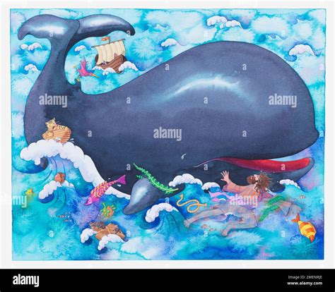 The great whale from the Story of Jonah and the Whale in a turbulent ...