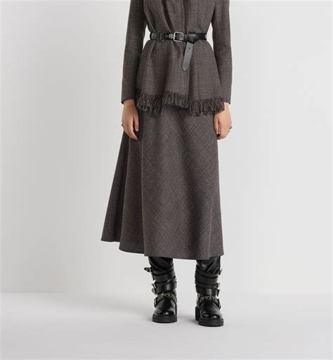 Flared Mid-Length Skirt Gray Virgin Wool Tweed | DIOR