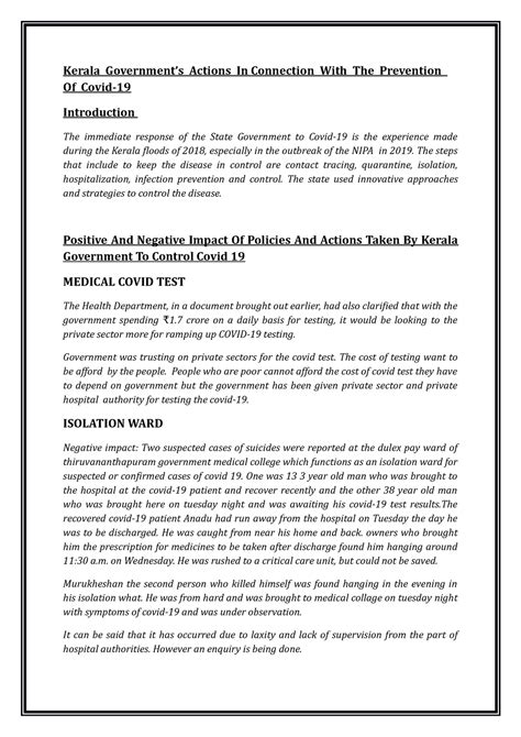 Report on kerala govt response to covid 19 - Kerala Government’s ...