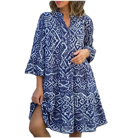 ICHUANYI Womens Summer Dresses V Neck Long Lantern Sleeve Ploral Print ...