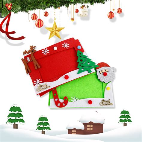 Christmas Photo Ornament Frames Felt Hanging Photo Frame Glitter Xmas ...