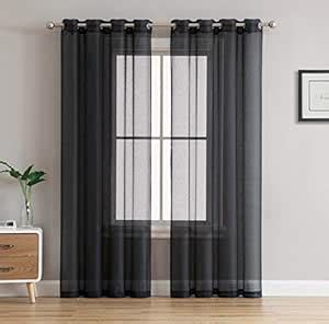 Buy HLC.ME 2 Piece Sheer Window Curtain Grommet Panels (Black) - 95 ...
