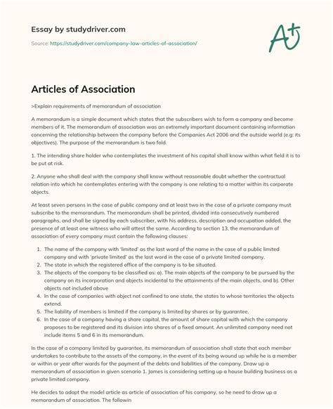 Articles of Association - Free Essay Example | StudyDriver.com