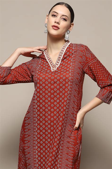 Buy Rust Printed Regular Fit Straight Kurta Online at Biba India