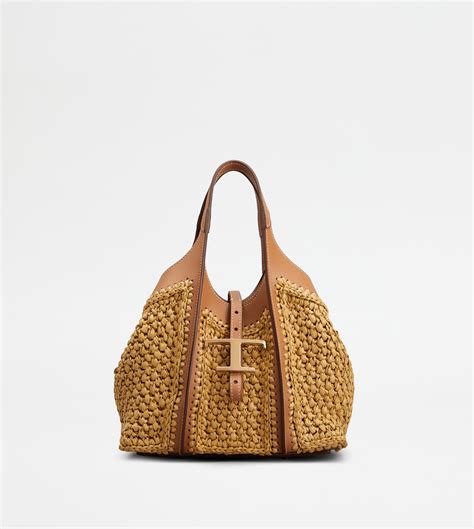 Woman MULTICOLOUR T Timeless Shopping Bag in Raffia and Leather Mini ...