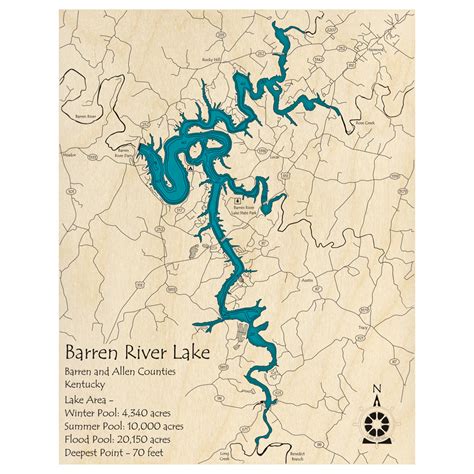 Barren River Lake, Kentucky 3D Custom Wood Map - Lake Art LLC