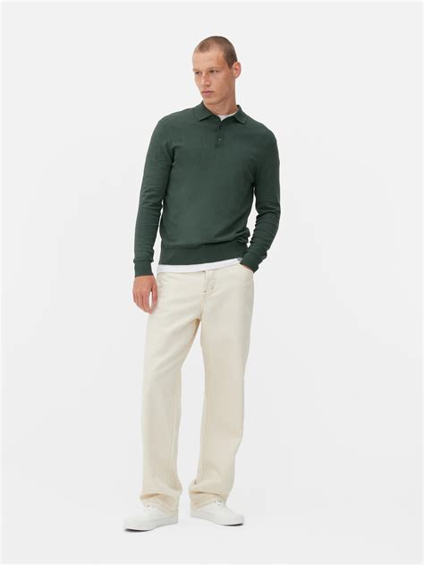 Mens Green Long Sleeve Polo Jumper | Primark