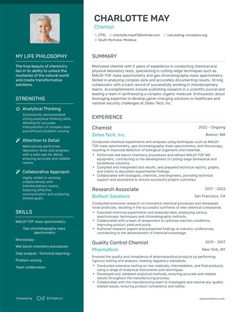 Entry Level Chemist Chemist CV Example: Free Writing Guide And Career