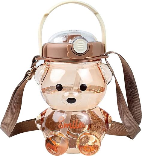 Delzon 1 Liter Kids Teddy Bear Water Bottle With Soft Silicone Straw ...