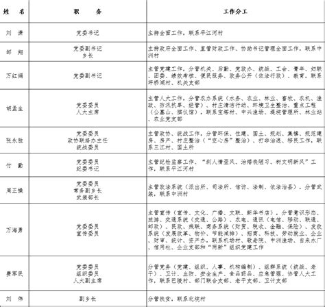2019年中洲乡党政领导工作分工安排表-岳阳县政府网