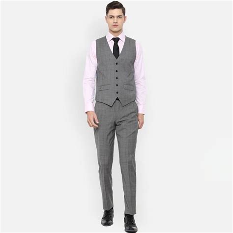 wavecolour | Men Grey Checked Slim Fit Three Piece Suit