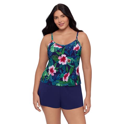 Trimshaper Women's Farrah Swim Romper with Pockets - Jungle Oasis ...