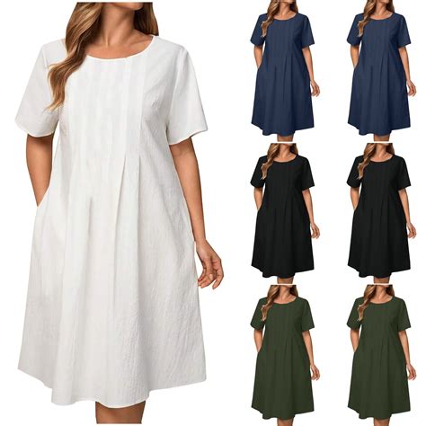 Sentmoon Plus Size Wedding Guest Dress Short Sleeve Linen Womens Summer ...