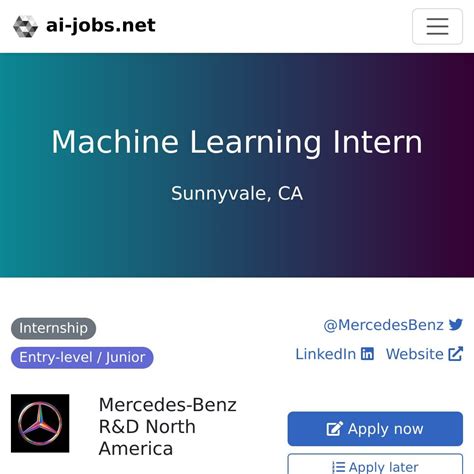 [HIRING][Internship] Machine Learning Intern in Sunnyvale, CA : r/ai_ml_jobs