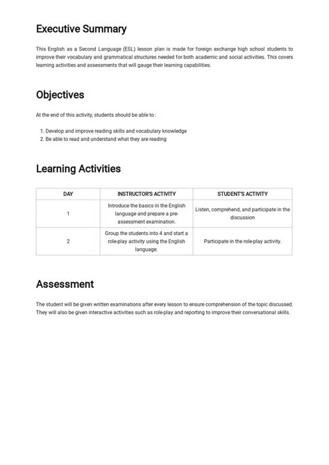 Image result for ESL Lesson Plan Template