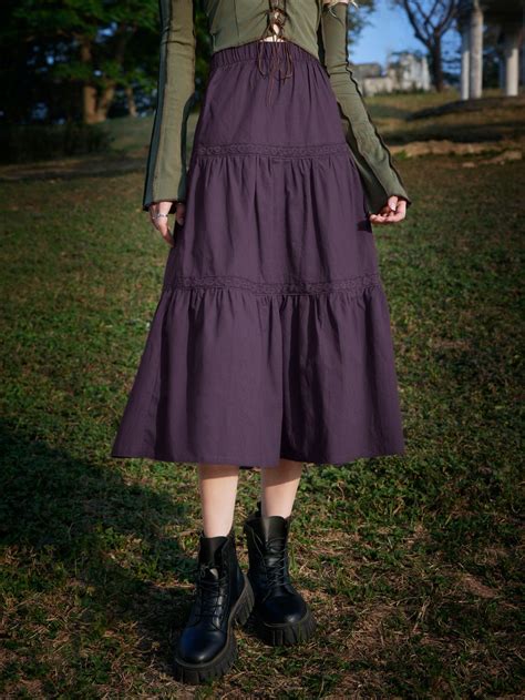 Solid Contrast Lace Skirt | Purple maxi skirts, Long purple skirt ...