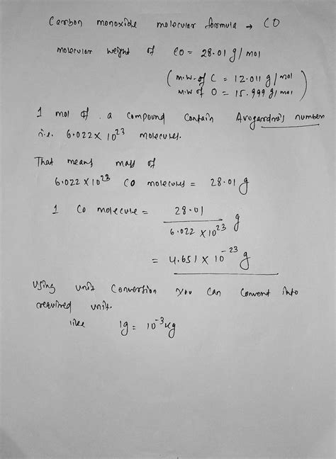 [Solved] What is the mass of one carbon monoxide molecule | Course Hero