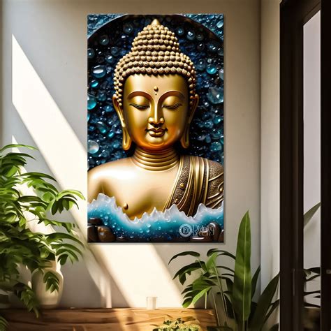 Golden buddha with dark background textured painting - Buddha-V-125 ...