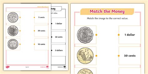 Australian Money Matching Worksheet