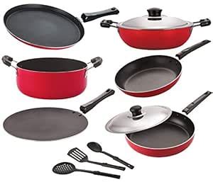 Nirlon Gas Compatible Non Stick Aluminium Cookware Set of 9 Pieces |26 ...