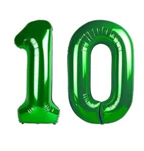 Green Number 10 Balloon 40 inch, 10 Number Balloons, 10th Green ...