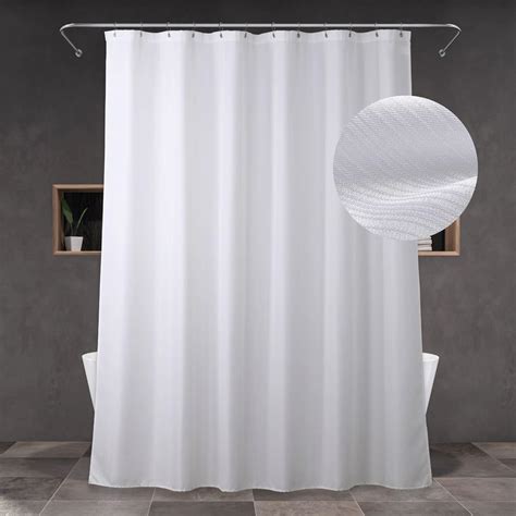 Extra Long Shower Curtain: 84 Inch White Linen Textured Water Repellent ...