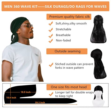 Buy 360 Wave Brush for Men 360 and Silky Durags Set for Men,Medium Hard ...