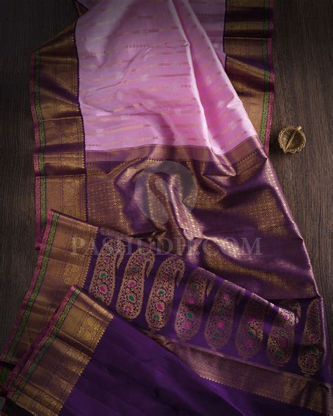 Baby Pink And Violet Pure Zari Kanjivaram Silk Saree - P172(A ...