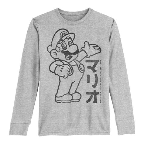 Boys 8-20 Nintendo Super Mario Outline Kanji Portrait Long-Sleeve ...