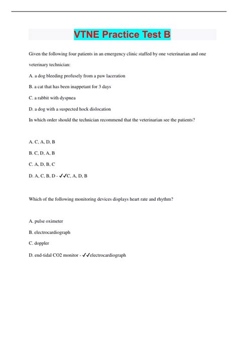 VTNE Practice Test B | Questions with 100% Correct Answers | Latest ...