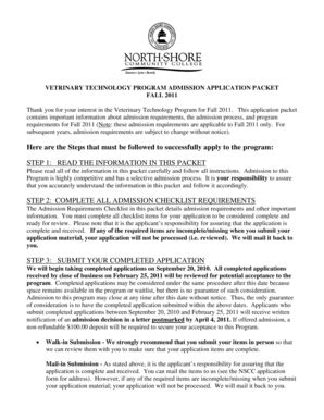 Fillable Online northshore VETRINARY TECHNOLOGY PROGRAM ADMISSION ...