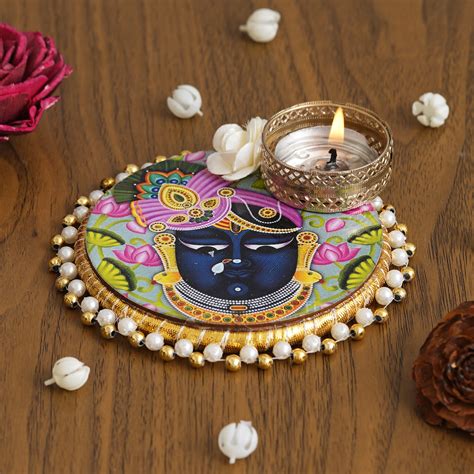 eCraftIndia Lord Shrinathji and Flower Design Religious Decorative Pla