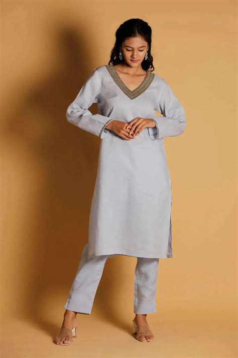 Pure Linen Hand Embroidered Co-Ord Set – InaayaJaipur