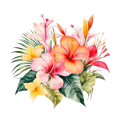 Tropical Flowers Clip Art, Watercolor Flowers PNG, Digital Download - Etsy