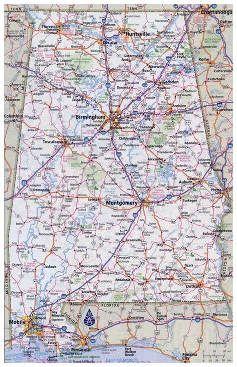 Large detailed roads and highways map of Alabama state with all cities ...