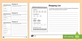 Shopping List Differentiated Worksheets (teacher made)