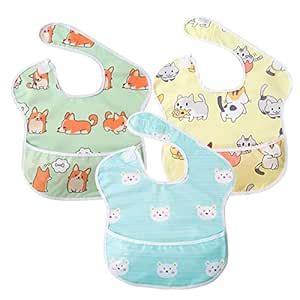 Baby Bib Feeding Bibs Waterproof Drool Bib Coverall 3 PCS Set ...
