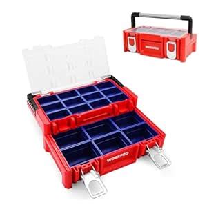 WORKPRO 17-inch Plastic Tool Box, Red Storage Box with Locking Lid and ...