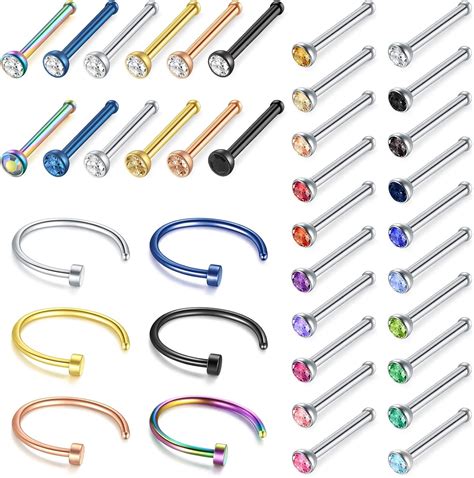 Rajnard 31-42Pcs Nose Studs Rings Set Surgical Steel 22G/20G/18G Nose ...