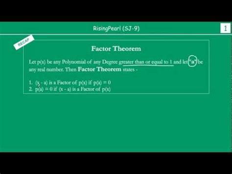 Solving Problems Using Factor Theorem (Part-1) - Polynomials Video ...