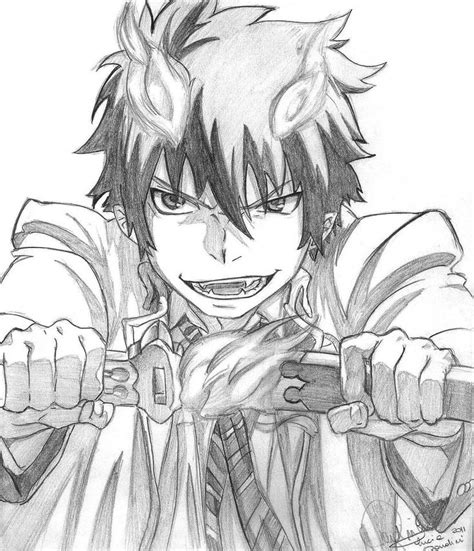 a drawing of an anime character with horns on his head and hands ...