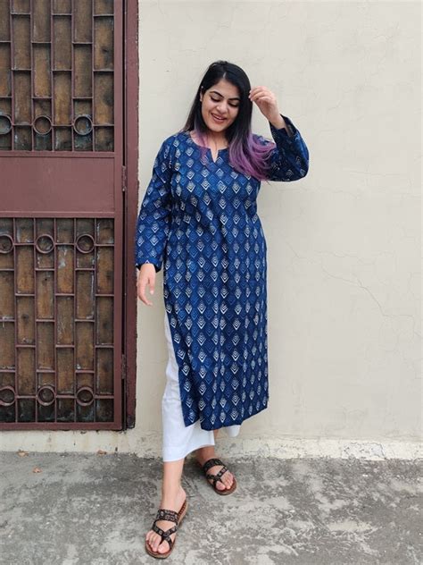 Indigo Dabu Hand Block Printed Cotton Long Kurta – Kasaa Hues
