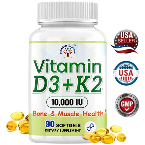Vitamin D3+K2 10,000 IU - 3 Month Supply High Potency - Immune & Joint ...