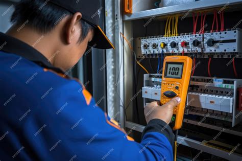 Premium Photo | Electrical engineer measuring voltage in power ...