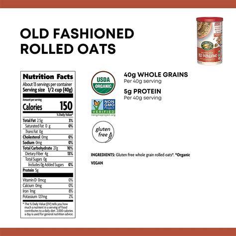 Natures Path Organic Gluten Free Old Fashioned Rolled Oats Non-GMO 40g ...