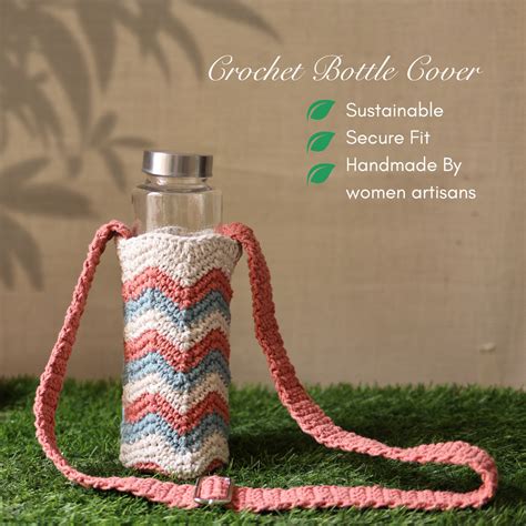 Chevron Peach Handmade Crochet Sling Bottle Cover – Sarmaya.store
