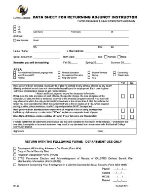 Fillable Online hartnell RETURN WITH THE FOLLOWING FORMS - DEPARTMENT ...