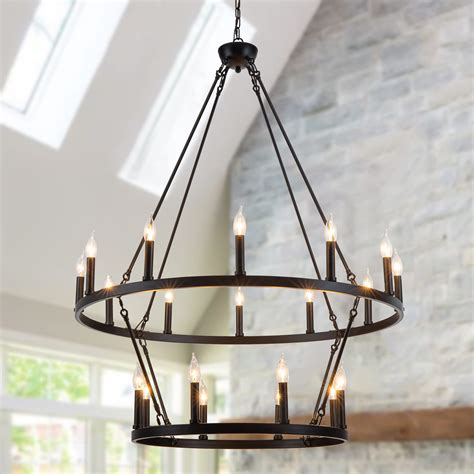 Psyverii Black Wagon Wheel Chandelier 2 Tier 20-Light Large Farmhouse ...