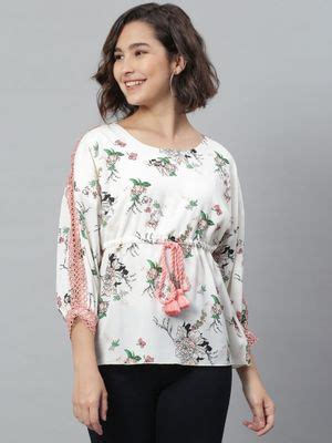 Buy KASSUALLY White Floral Polyester Top Online