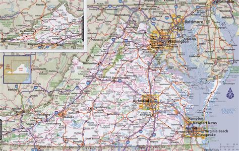 Highway Map of Virginia and North Carolina | Virginia Map